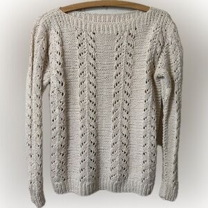 Women’s Vintage Hand Knit Long Sleeve Boat Neck Pullover Sweater. Size S/M